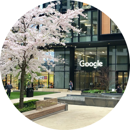 A photo of the outside of Google HQ in London.
